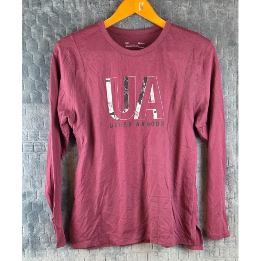Under Armour Heatgear Women's Magenta Graphic Long‎ Sleeve T-Shirt Top Sz Large
